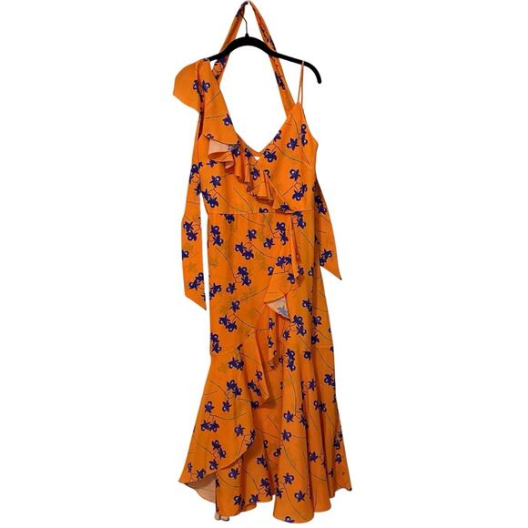 Borgo De Nor Orange Purple Floral Isadora Ruffled Cocktail Maxi Dress Size 10 - Picture 3 of 7